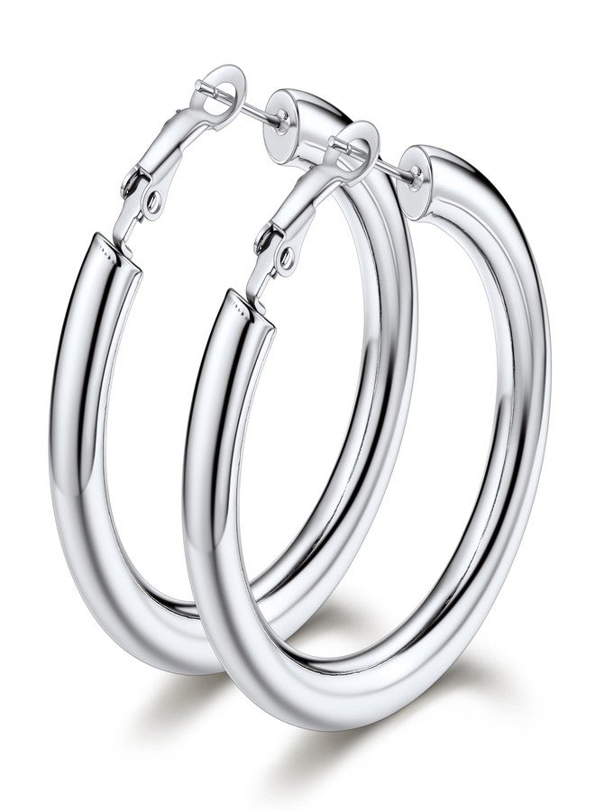 Bestyle 5mm Thick Large Silver Hoop Earrings Lightweight Chunky Hoop Earrings Hollow Tube Hypoallergenic Trendy Stainless Steel Earrings for Women 40mm - Image 1